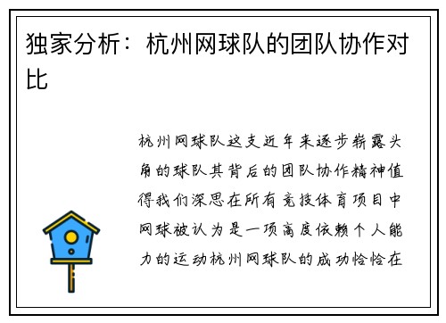 独家分析：杭州网球队的团队协作对比