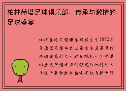 柏林赫塔足球俱乐部：传承与激情的足球盛宴