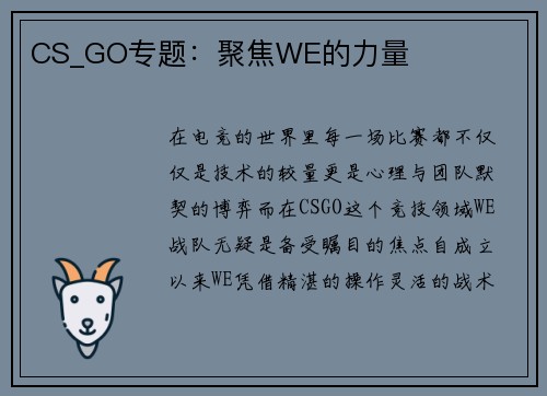 CS_GO专题：聚焦WE的力量