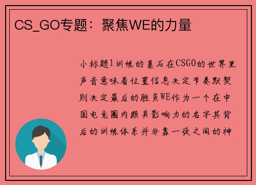 CS_GO专题：聚焦WE的力量
