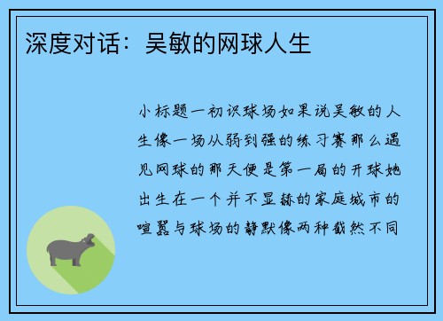 深度对话：吴敏的网球人生
